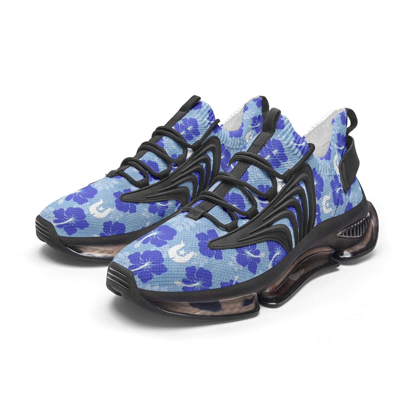 Hibiscus flowers with White Dhari (Sky blue) on Unisex Low Top Mesh Sneakers