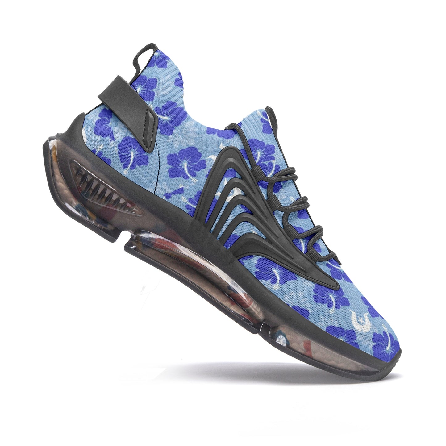 Hibiscus flowers with White Dhari (Sky blue) on Unisex Low Top Mesh Sneakers