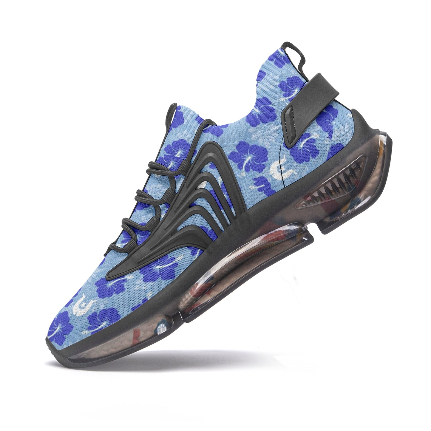 Hibiscus flowers with White Dhari (Sky blue) on Unisex Low Top Mesh Sneakers
