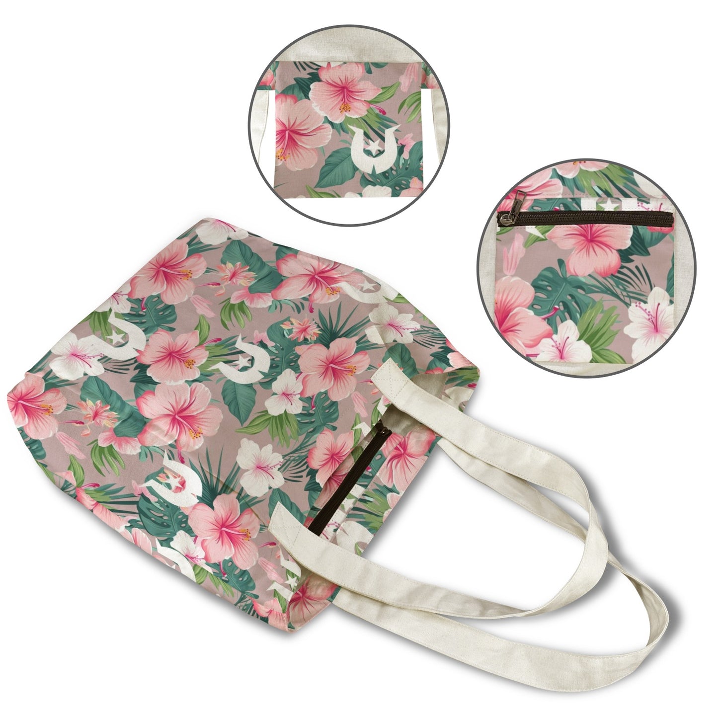 Pink Hibiscus flowers with White Dhari on Yoga Mat Bag