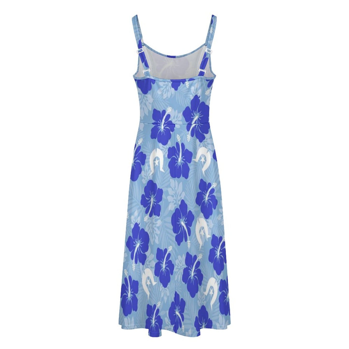 Hibiscus flowers with White Dhari (Sky blue) on Midi Spaghetti Strap Dress