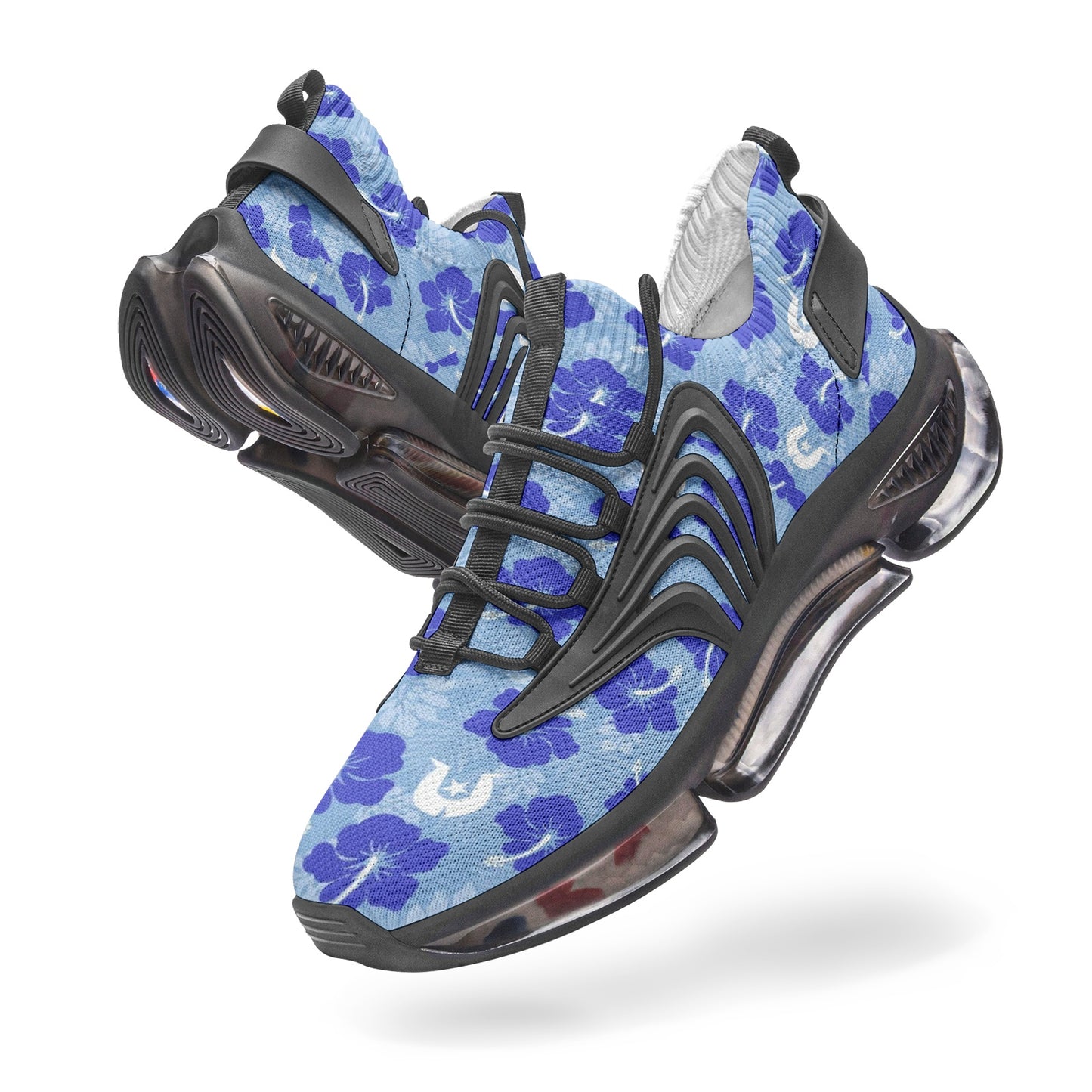 Hibiscus flowers with White Dhari (Sky blue) on Unisex Low Top Mesh Sneakers