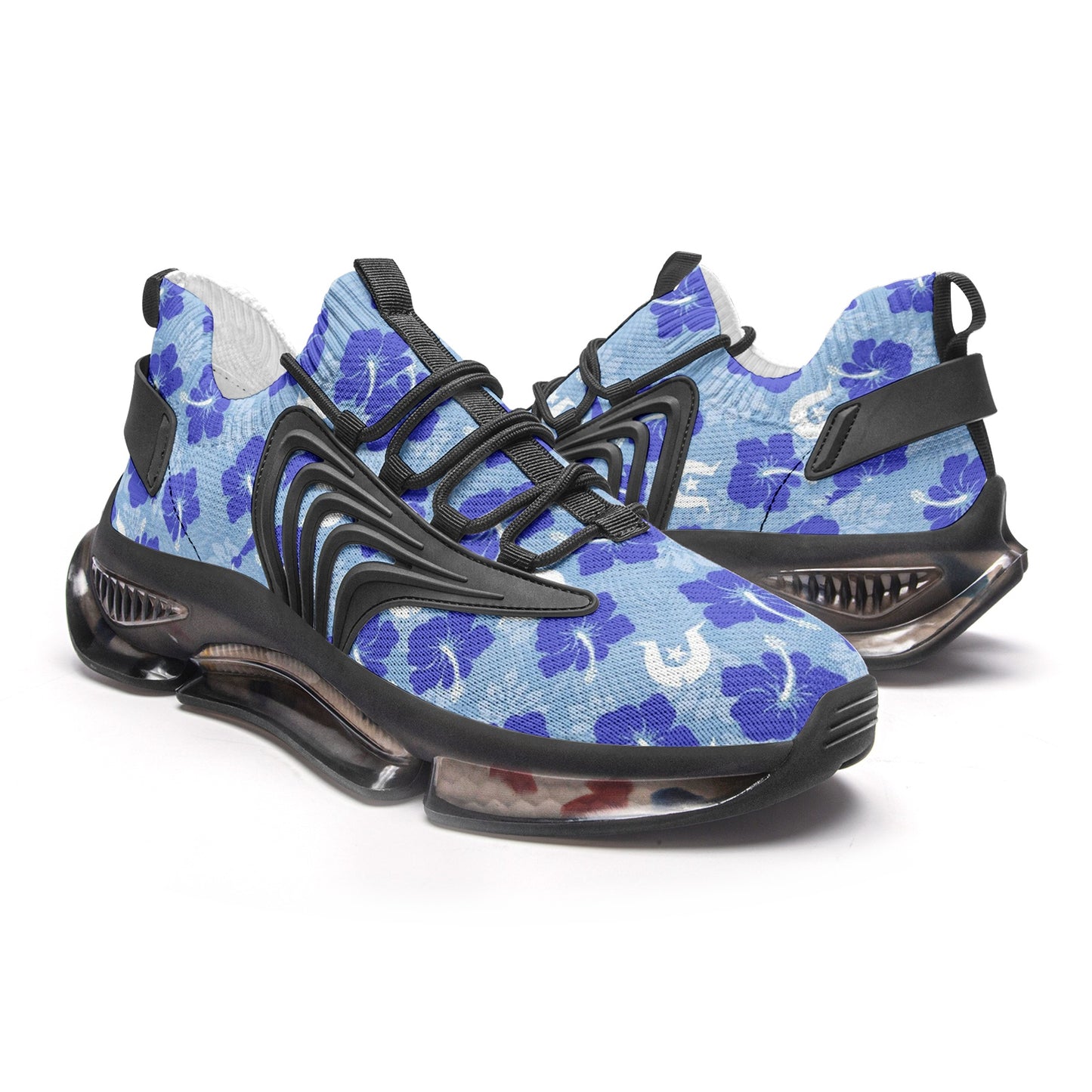 Hibiscus flowers with White Dhari (Sky blue) on Unisex Low Top Mesh Sneakers