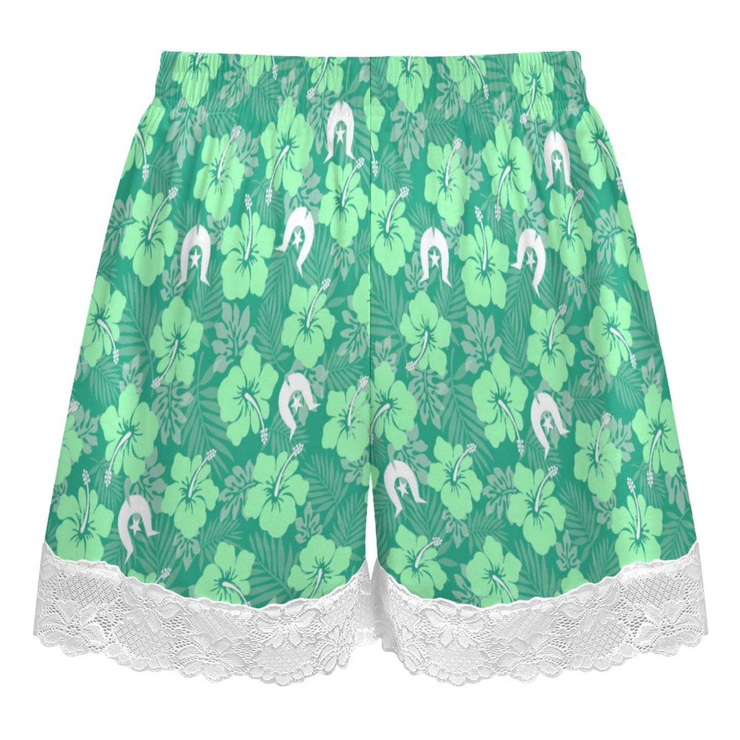 Hibiscus flowers with Dhari (Royal mint) on 200gsm Women's Lace Trim Pajama Shorts