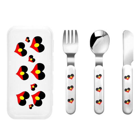 Heart-shaped Aboriginal Flag on Kids Cutlery Set Straight Handle