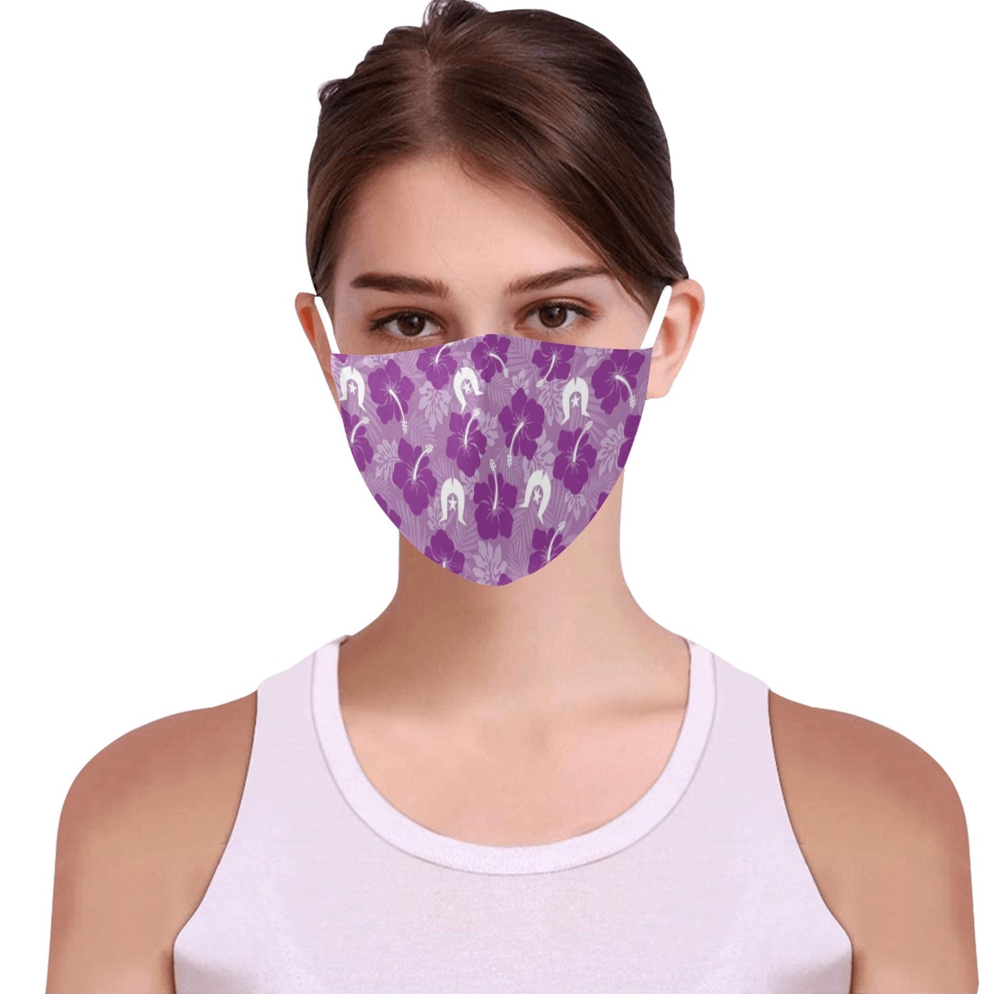 Hibiscus flowers with Dhari (Royal purple) on Face mask with Drawstring (Pack of 50)