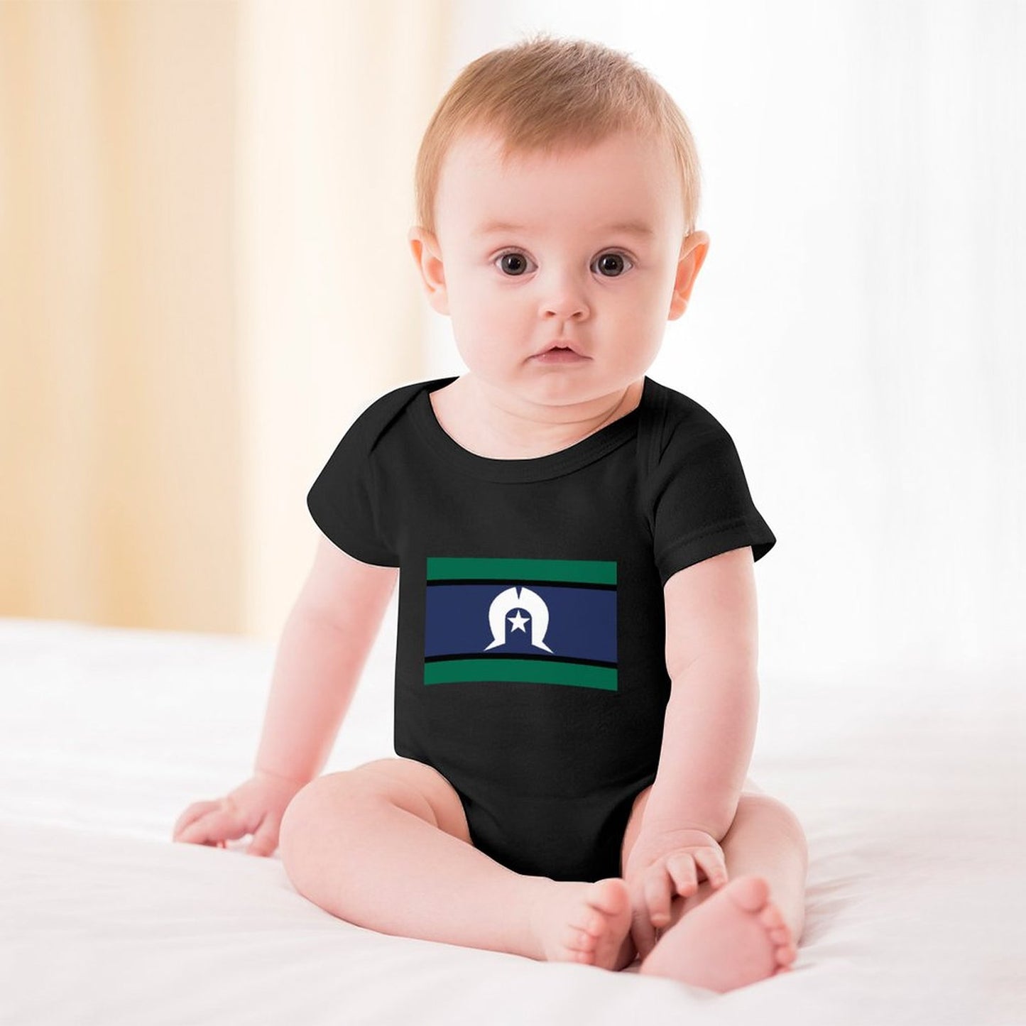Torres Strait Flag on Short Sleeve Baby Romper