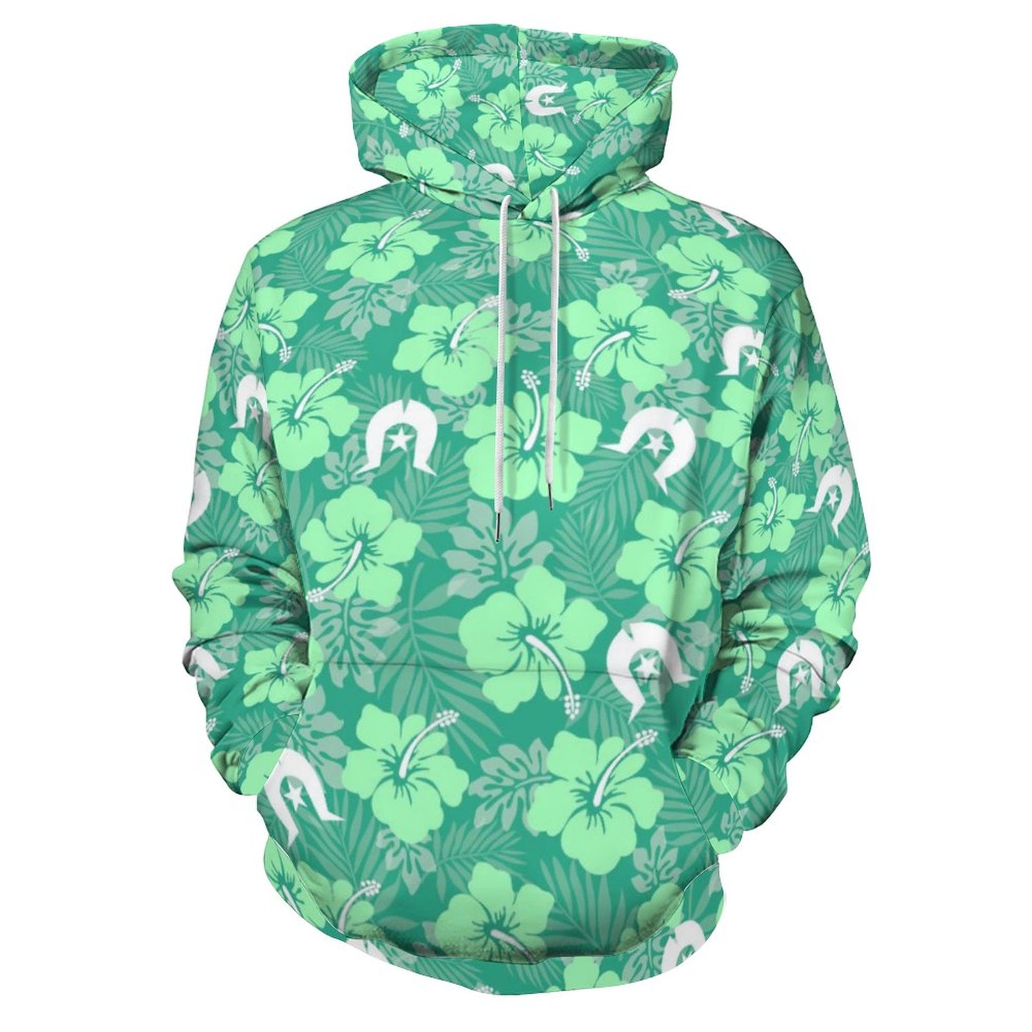 Hibiscus flowers with Dhari (Royal mint) on Lady Hoodie with Double-layer Cap