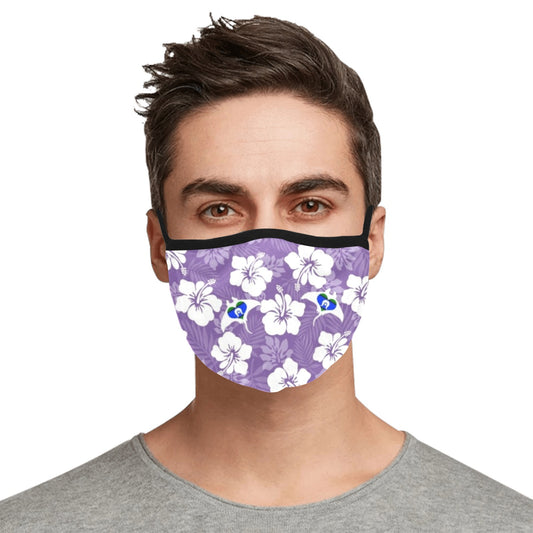 White Hibiscus with Torres Strait flag in Stingray (Purple) on Face mask