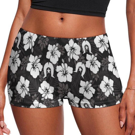 White Hibiscus and Dhari (Black) on 180gsm Women's Boxer Briefs