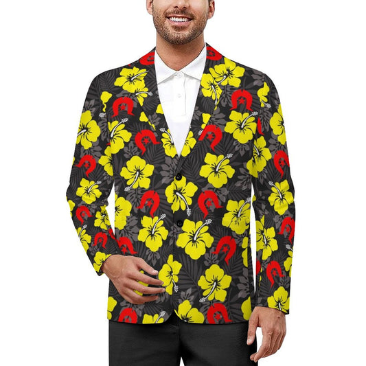 Royal yellow Hibiscus with Red Dhari on Men's Blazer