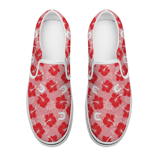 Hibiscus flowers with Dhari (Royal Pink) on Canvas Shoes for Teenagers