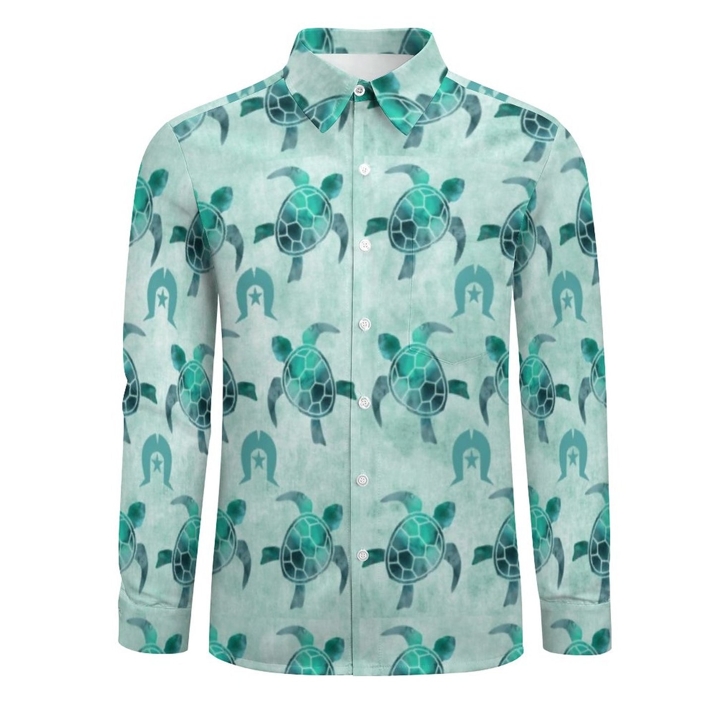 Aqua Turtle Pattern on Men's Long Sleeve Shirt