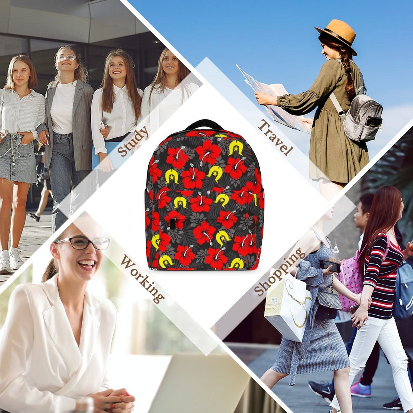 Royal Red Hibiscus with Yellow Dhari on Mini Backpack