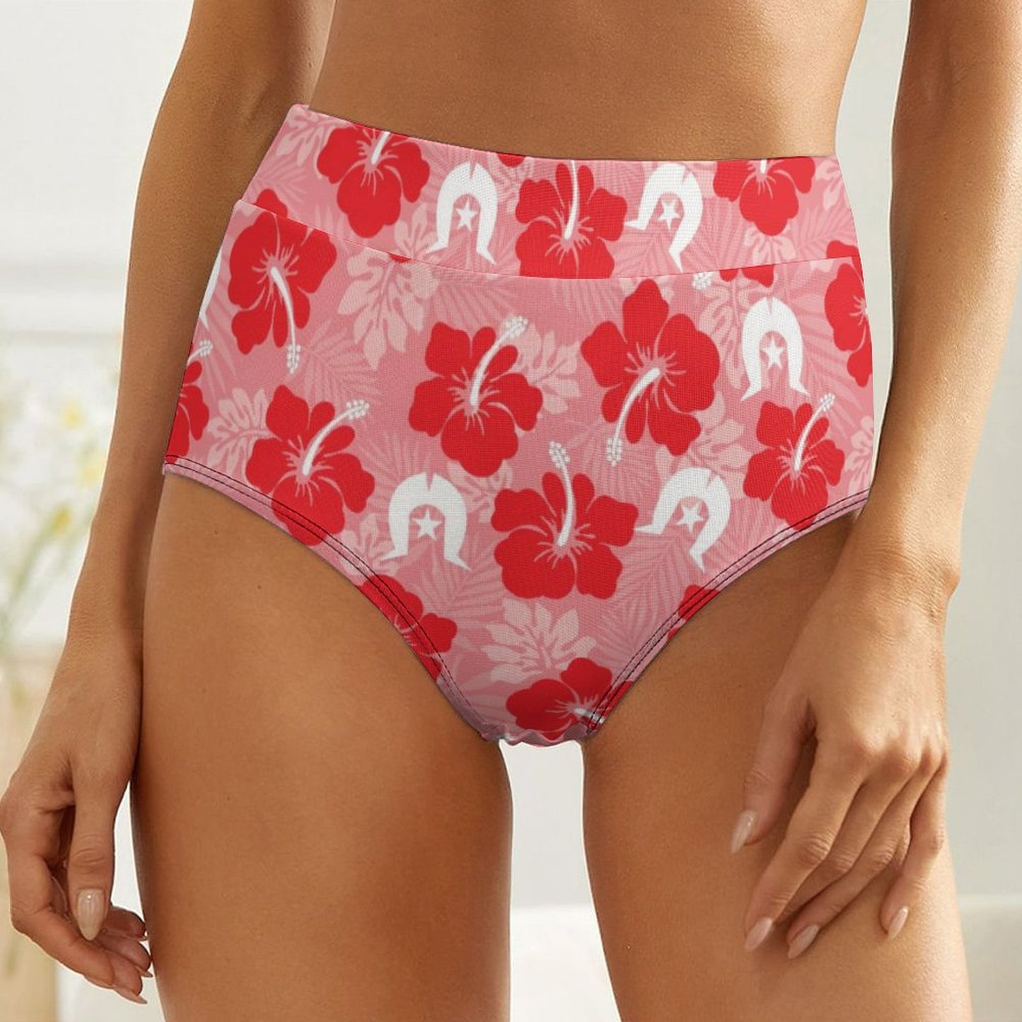 Hibiscus flowers with Dhari (Royal Pink) on Women's High-Rise Panties