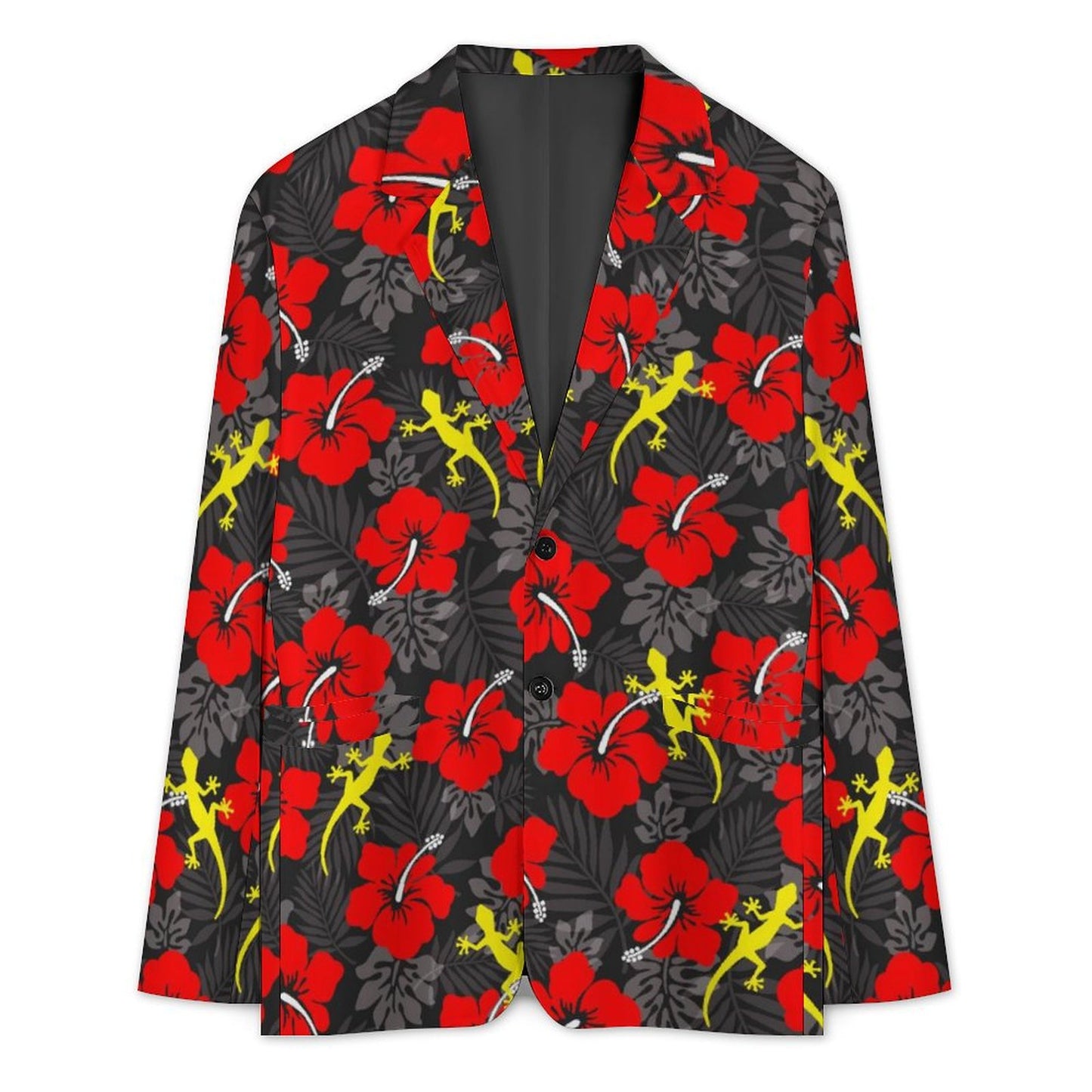 Royal Red Hibiscus flowers with Gecko on Men's Blazer