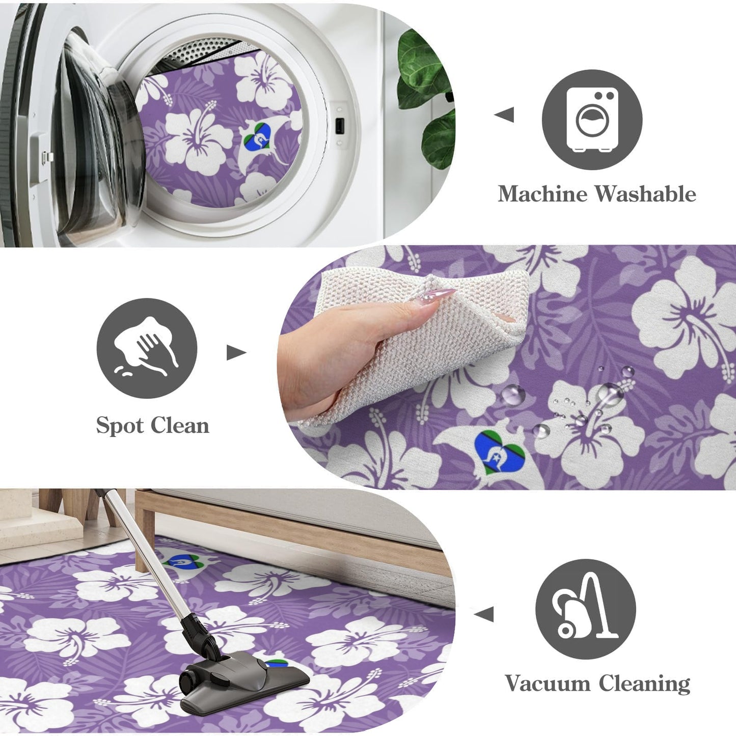 White Hibiscus with Torres Strait flag in Stingray (Purple) on Doormat (90x61cm) (Set of 3)
