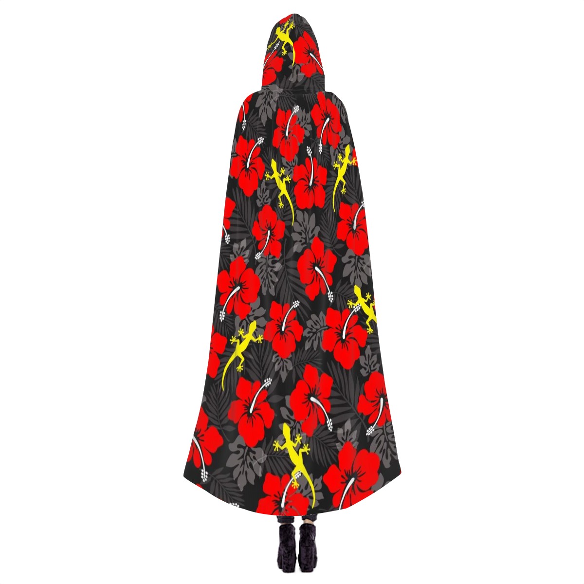 Royal Red Hibiscus flowers with Gecko on Hooded Cloak