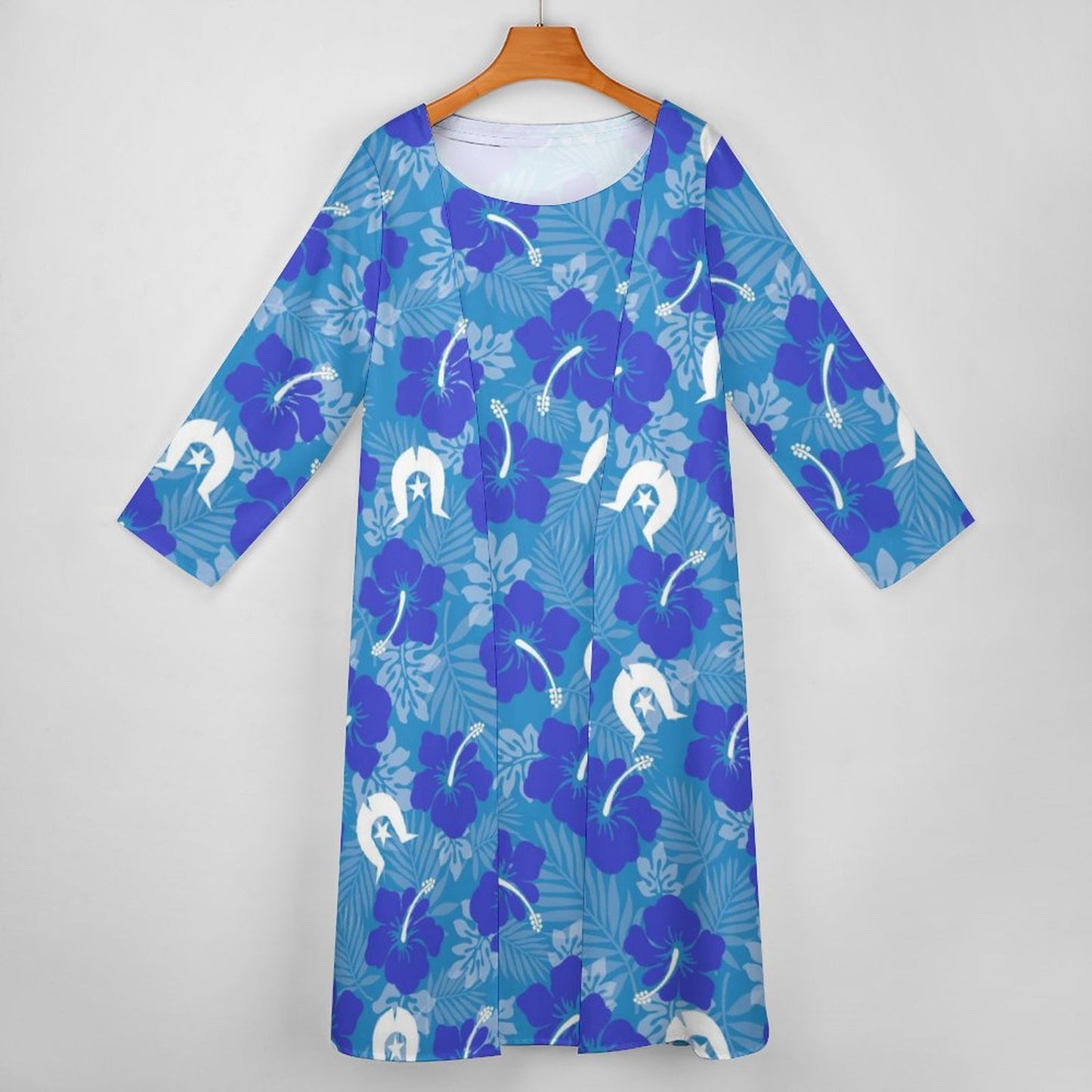 Hibiscus flowers with Dhari (Royal blue) on  Long Dress Set