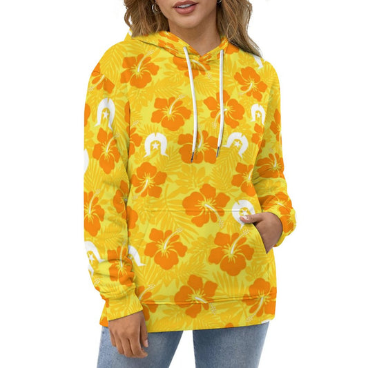 Hibiscus flowers with Dhari (Gold) on Lady Hoodie with Double-layer Cap