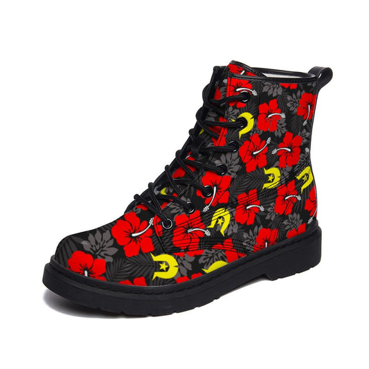 Royal Red Hibiscus with Yellow Dhari on Unisex Boots for Men and Women