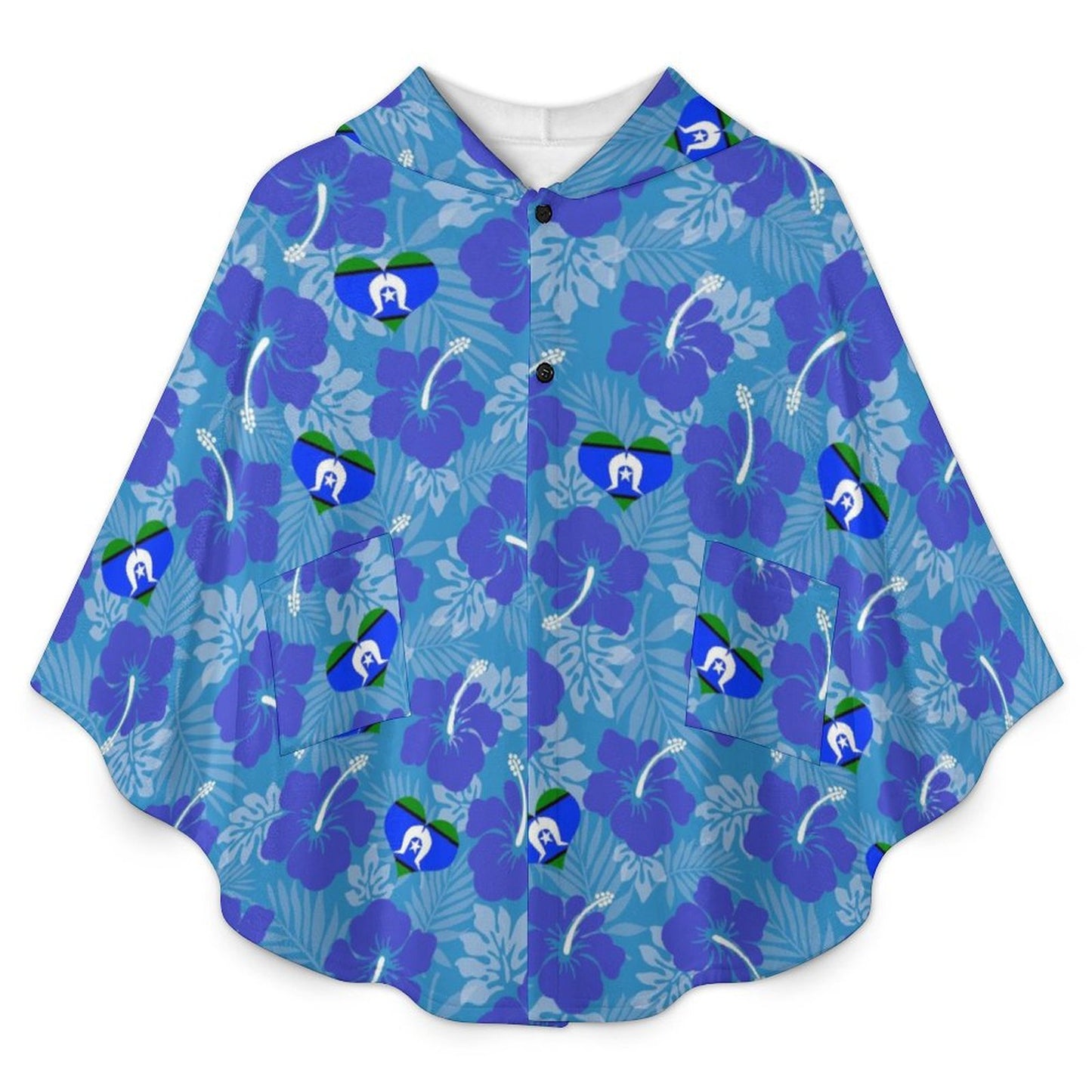 Hibiscus flowers with Torres Strait Heart Flag on Fleece Hooded Cape for Adults