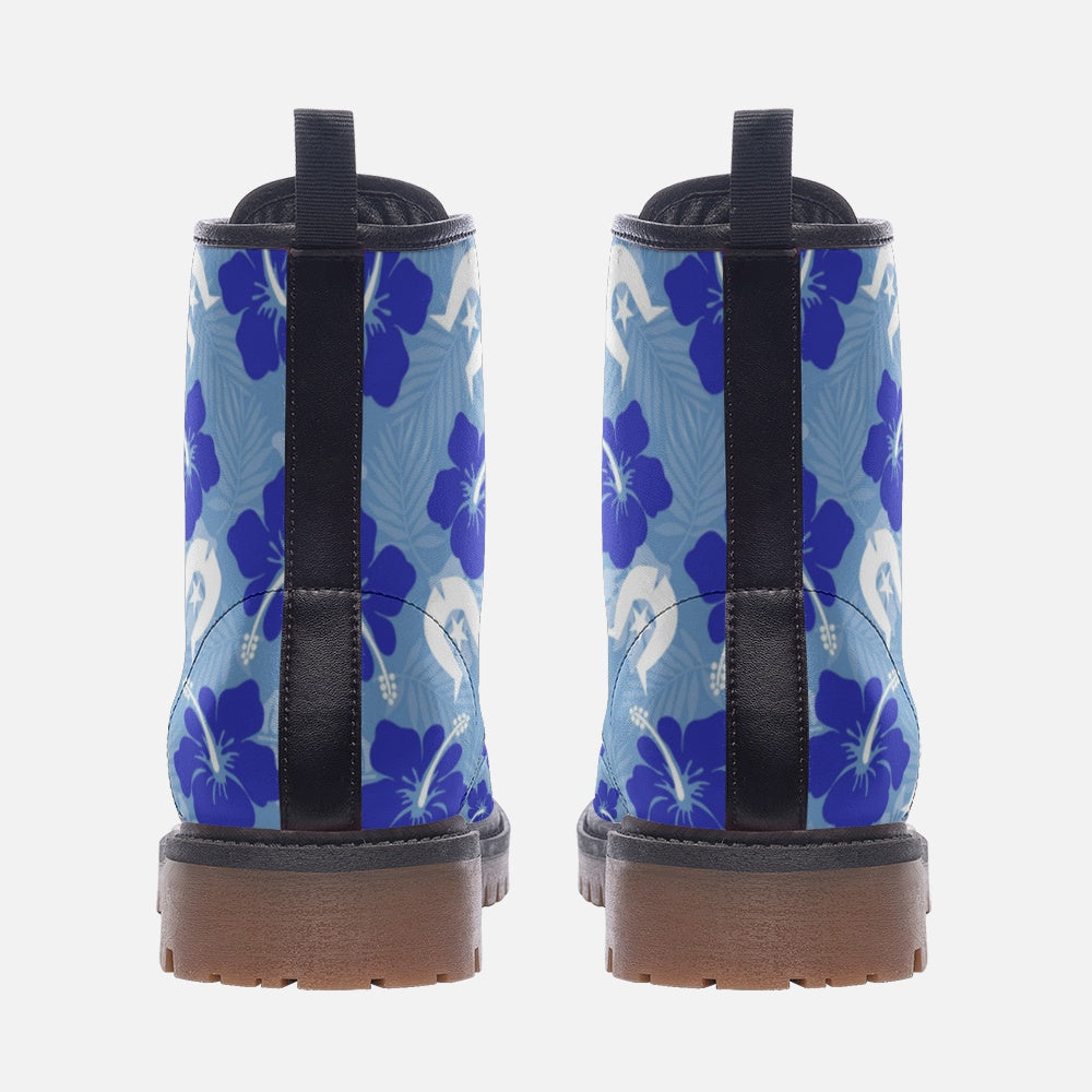Hibiscus flowers with White Dhari (Sky blue) on Casual Leather Lightweight Boots