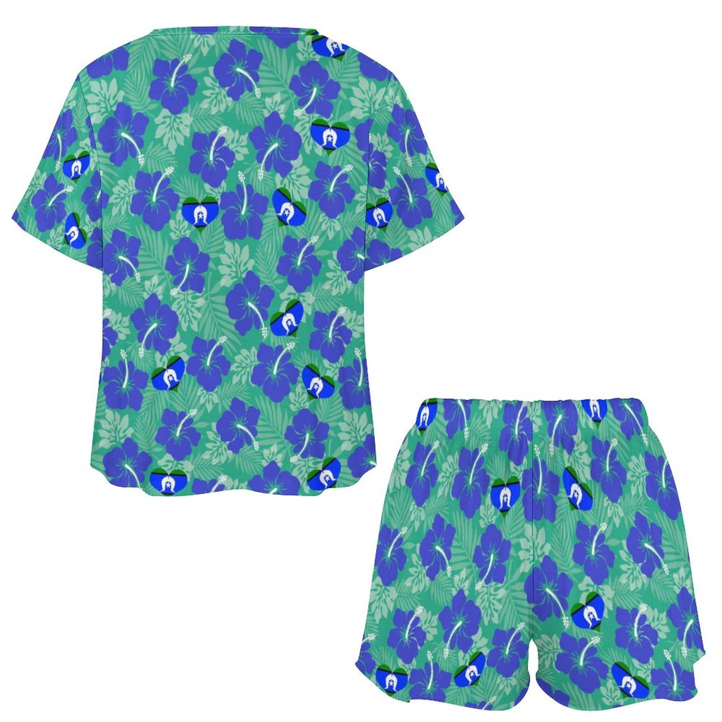 Hibiscus flowers with Torres Strait Heart Flag on Short Sleeve Loungewear Set
