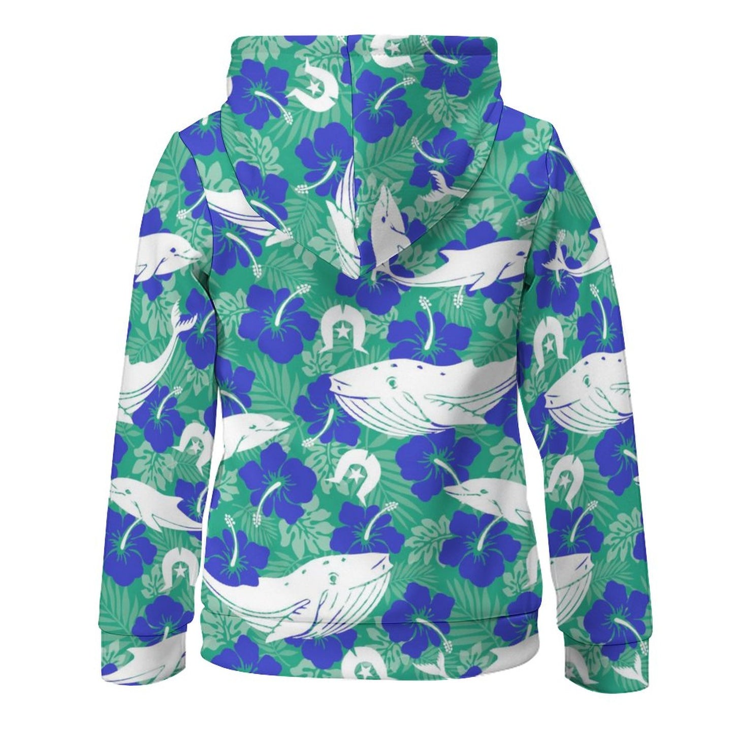 Royal Blue Hibiscus flowers with Whale, Dolphin and Dhari on Children's Hoodie