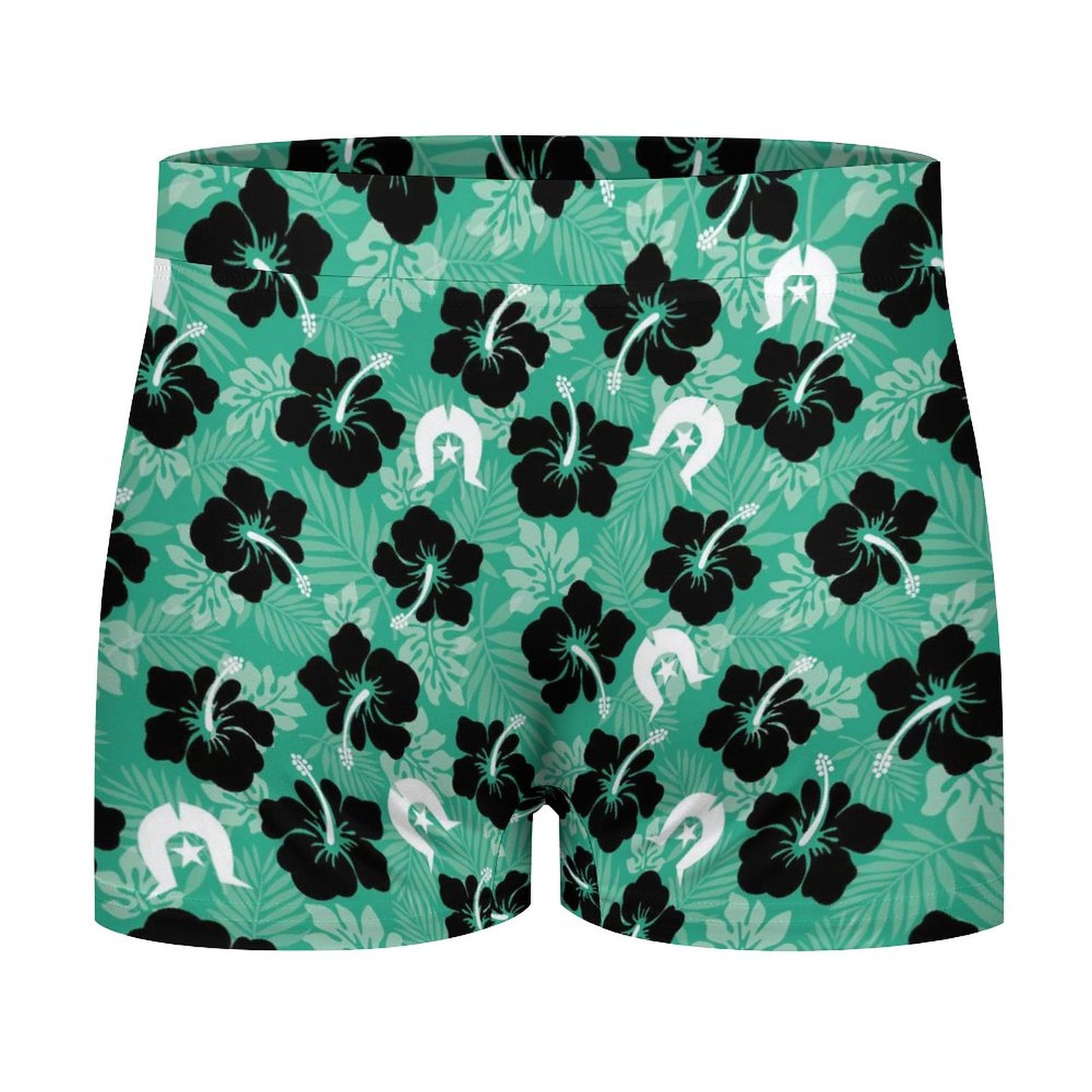 Black Hibiscus with White Dhari on Milk Fiber Boxer Shorts for Men