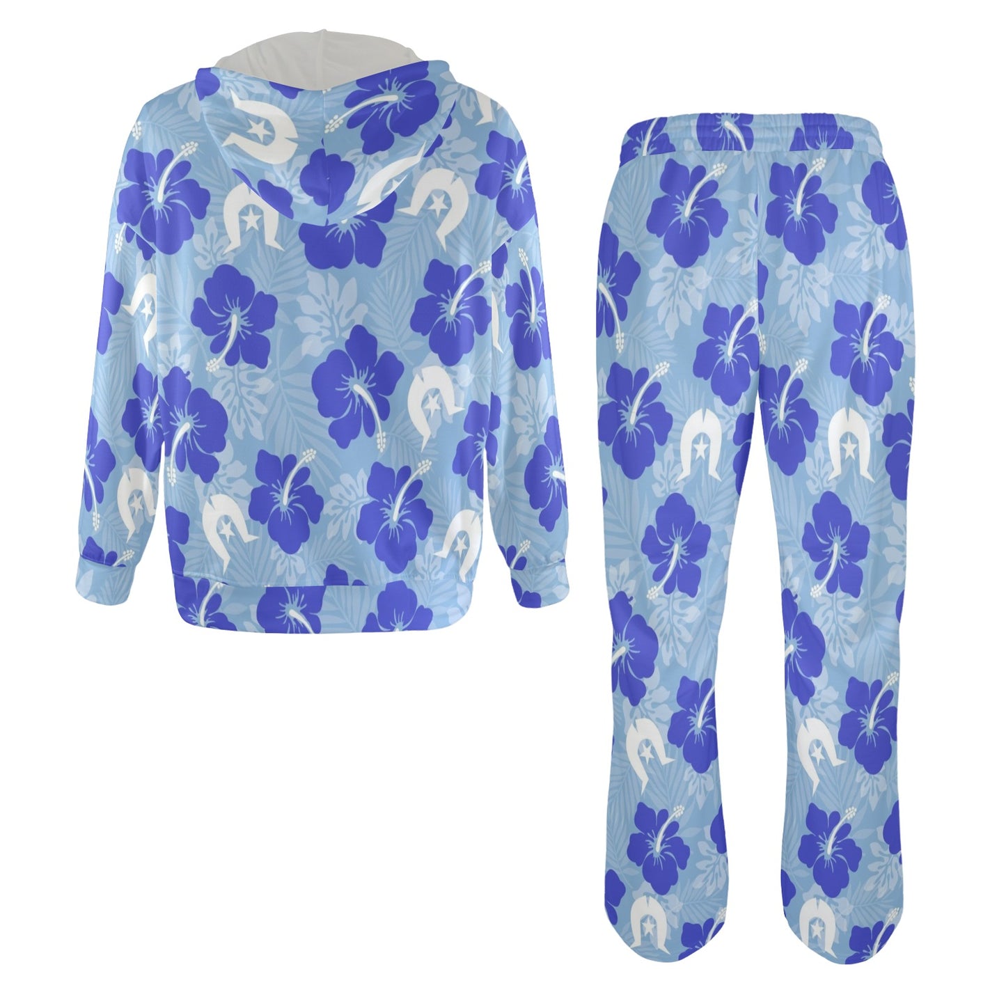Hibiscus flowers with White Dhari (Sky blue) on Men's Streetwear Oversized Flared Tracksuit