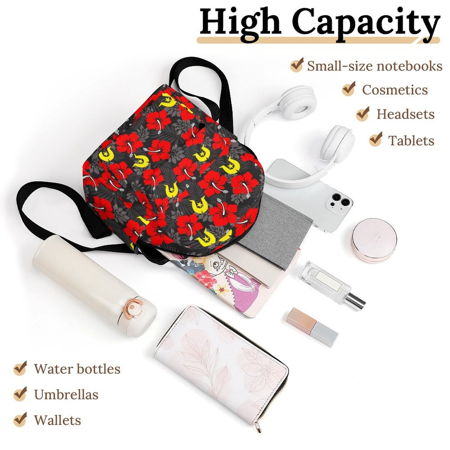 Royal Red Hibiscus with Yellow Dhari on Mini Backpack