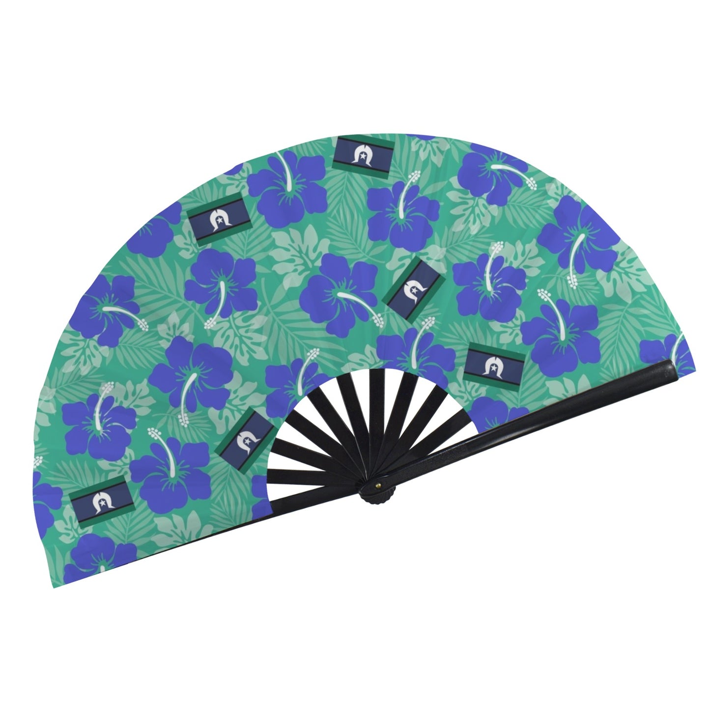 Hibiscus flowers with Torres Strait Flag on Folding Clack Fan