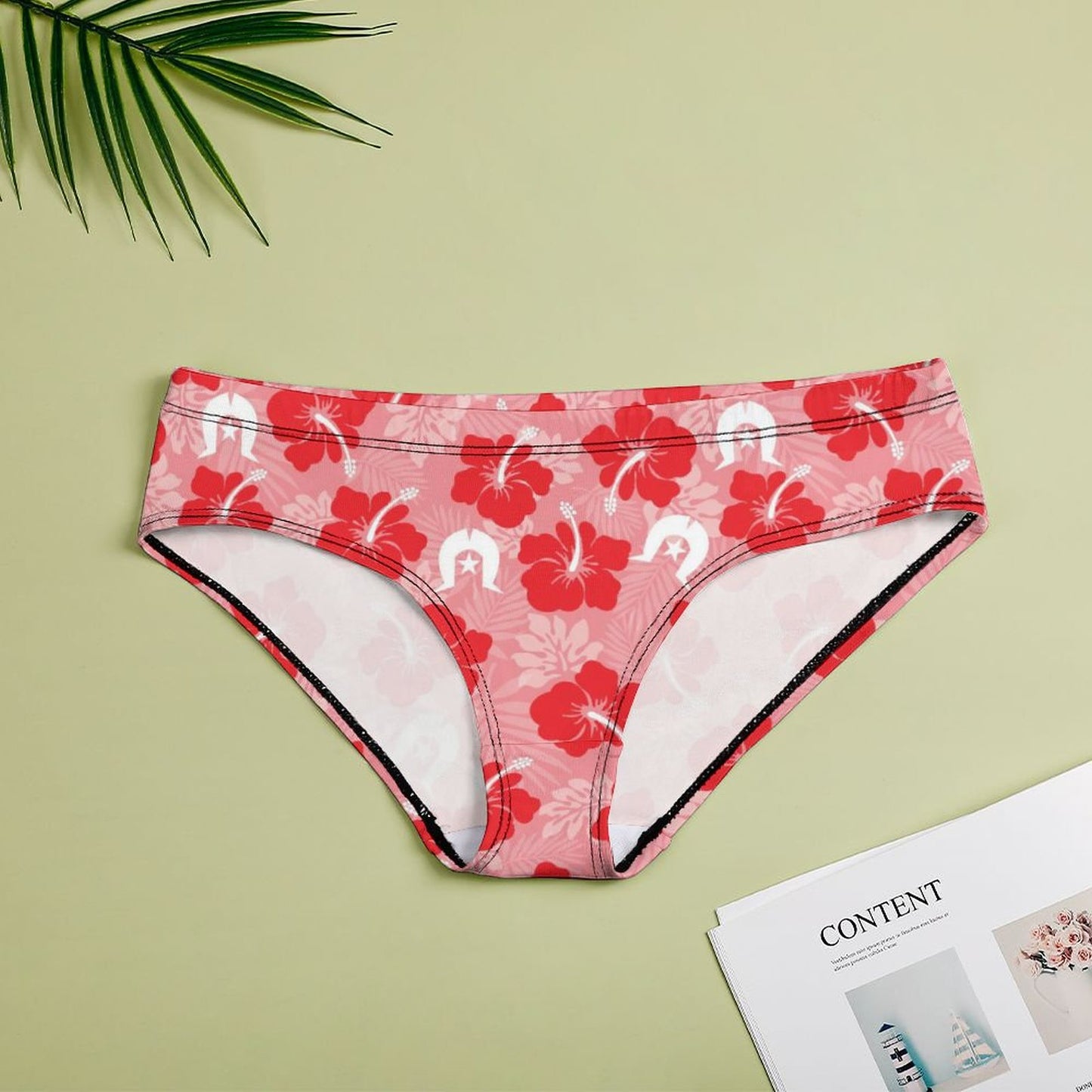 Hibiscus flowers with Dhari (Royal Pink) on Women's Low-Rise Panties
