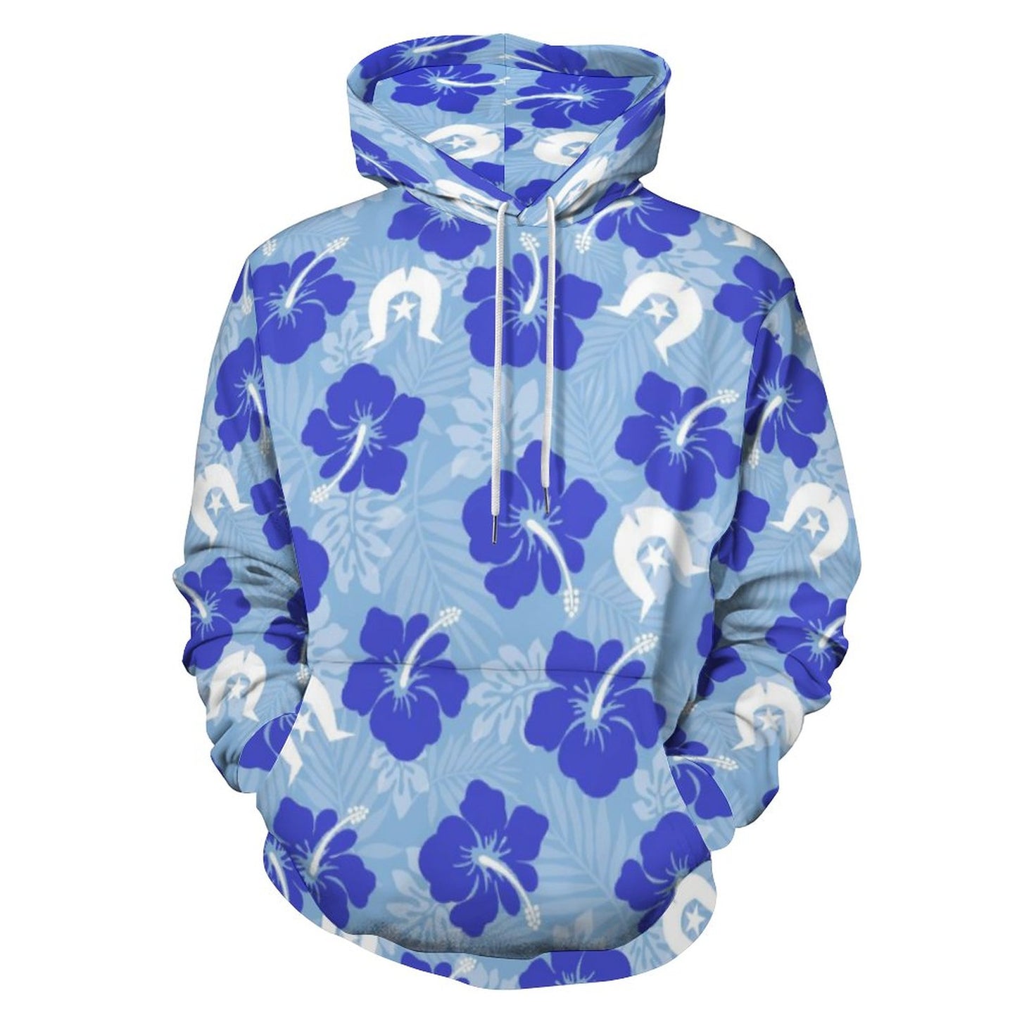 Hibiscus flowers with White Dhari (Sky blue) on Men's Cool Hoodie with Double-layer Cap