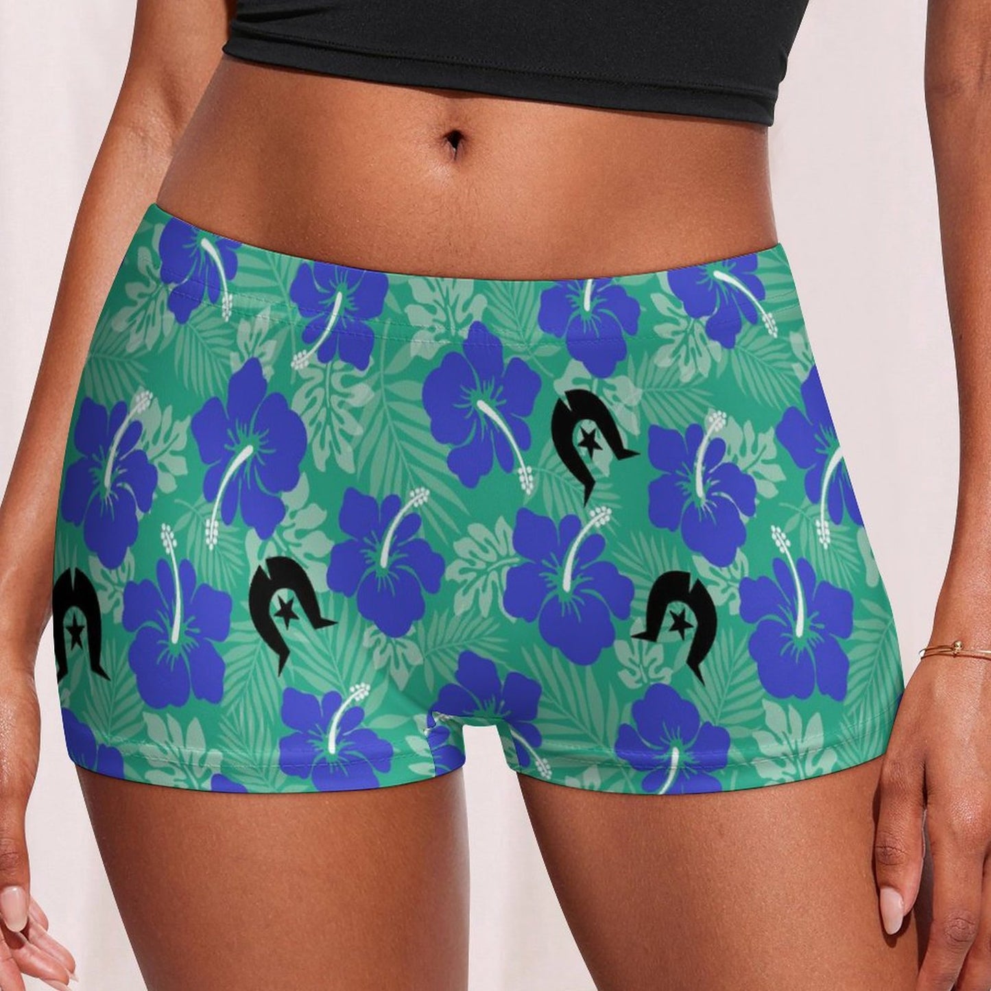 Royal Blue Hibiscus flowers with Black Dhari on 180gsm Women's Boxer Briefs