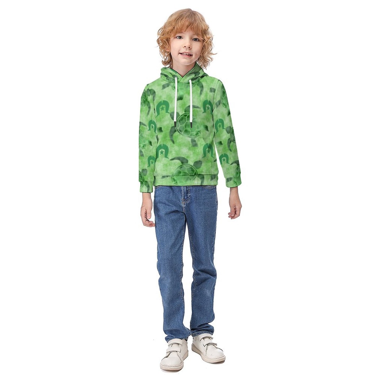 Green Turtle Pattern on Children's Hoodie