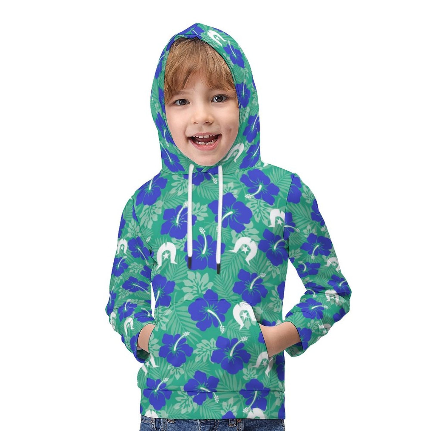 Royal Blue Hibiscus flowers with Dhari on Children's Hoodie
