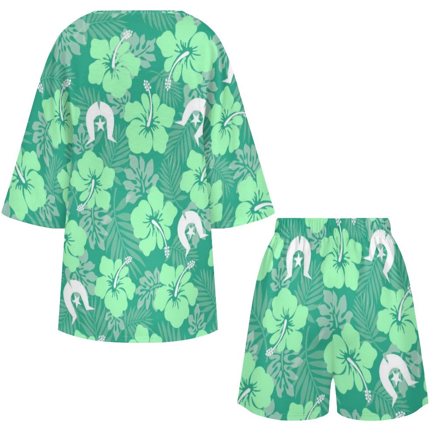 Hibiscus flowers with Dhari (Royal mint) on Mediterranean Style V-Neck Suit