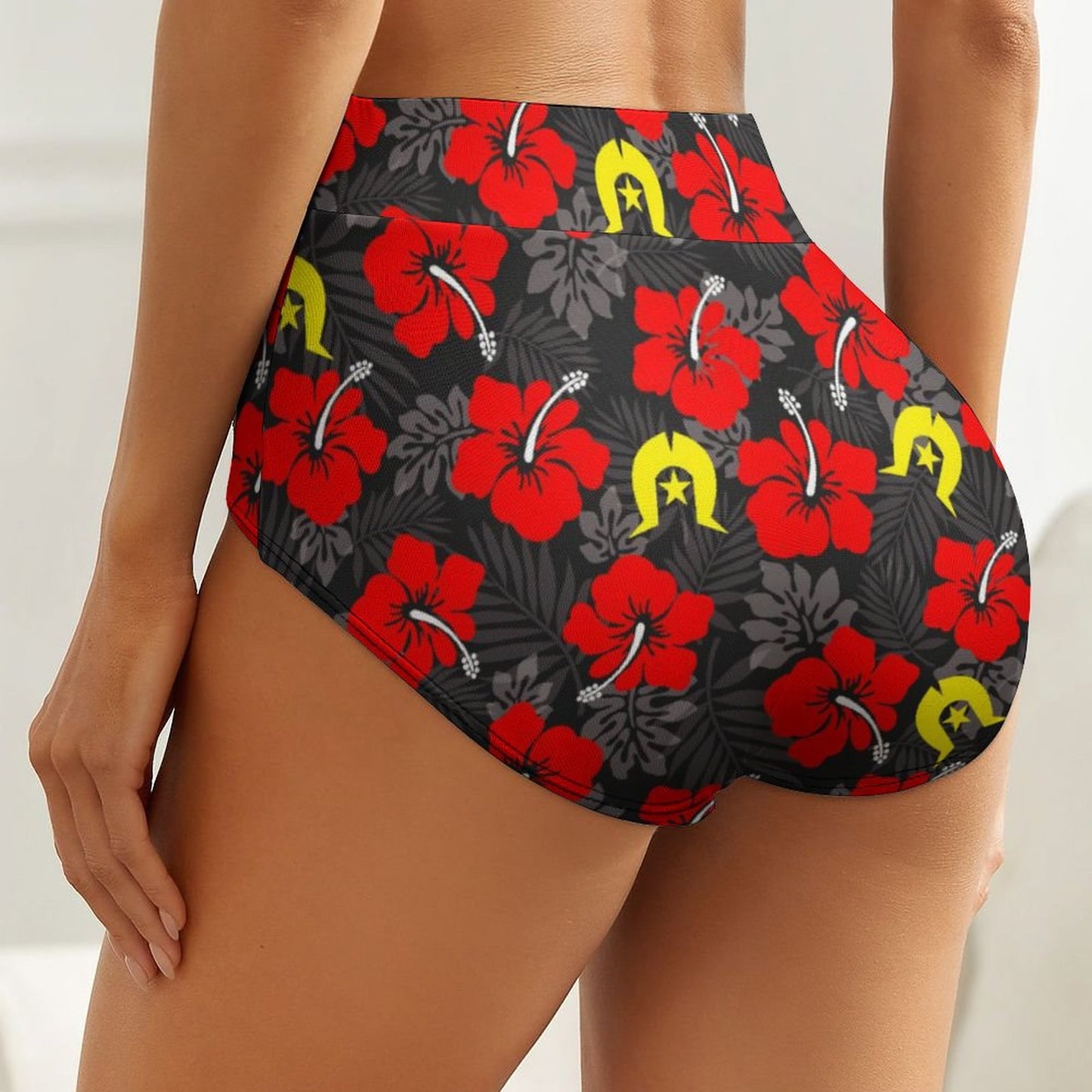 Royal Red Hibiscus with Yellow Dhari on  Women's High-Rise Panties