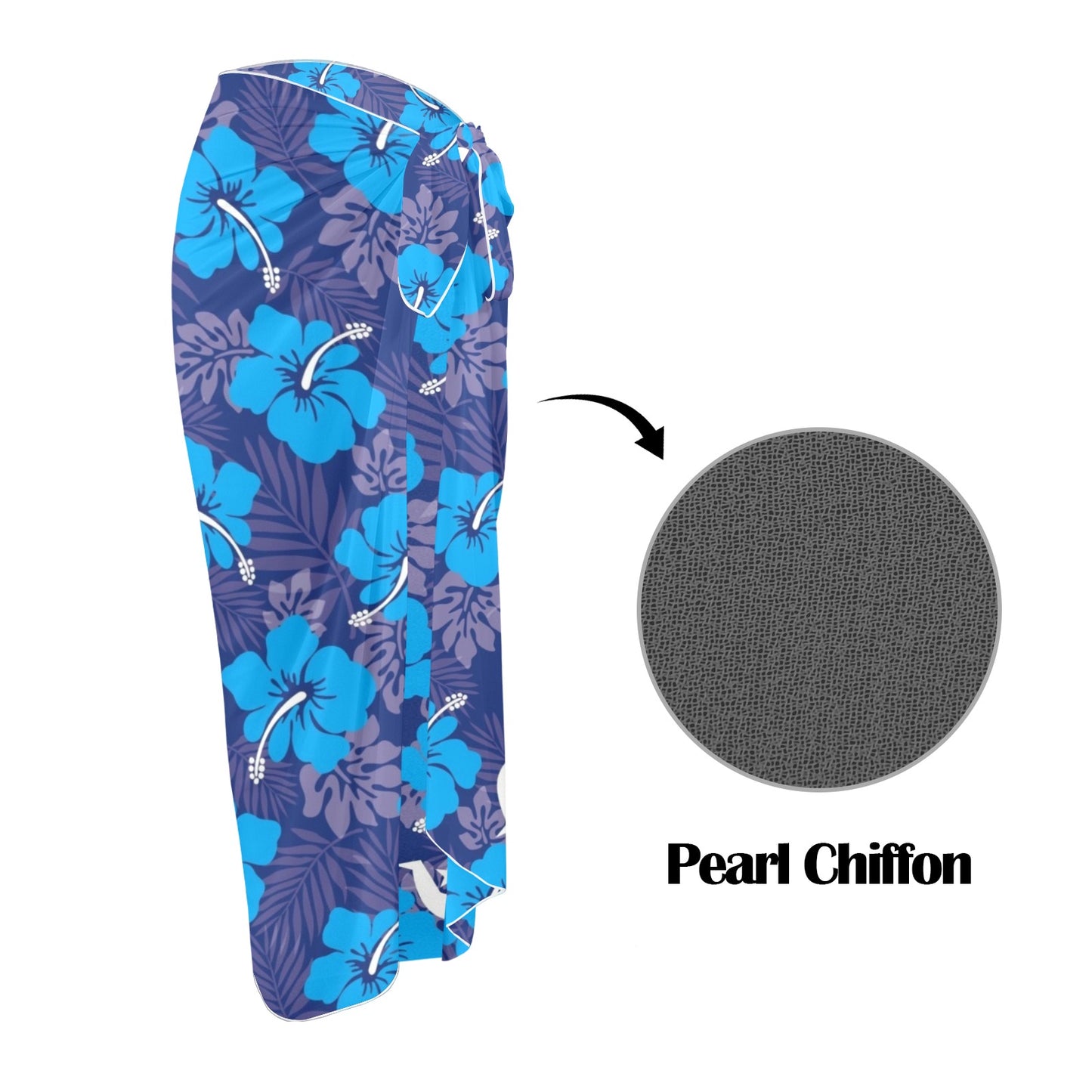 Hibiscus flowers with White Dhari (Royal blue) on  Long Beach Sarong Wrap