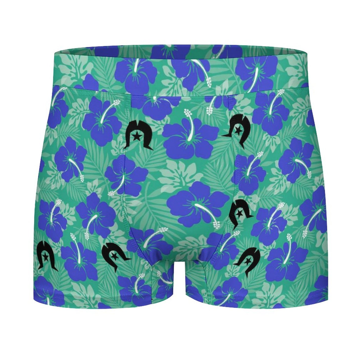 Royal Blue Hibiscus flowers with Black Dhari on  Milk Fiber Boxer Shorts for Men