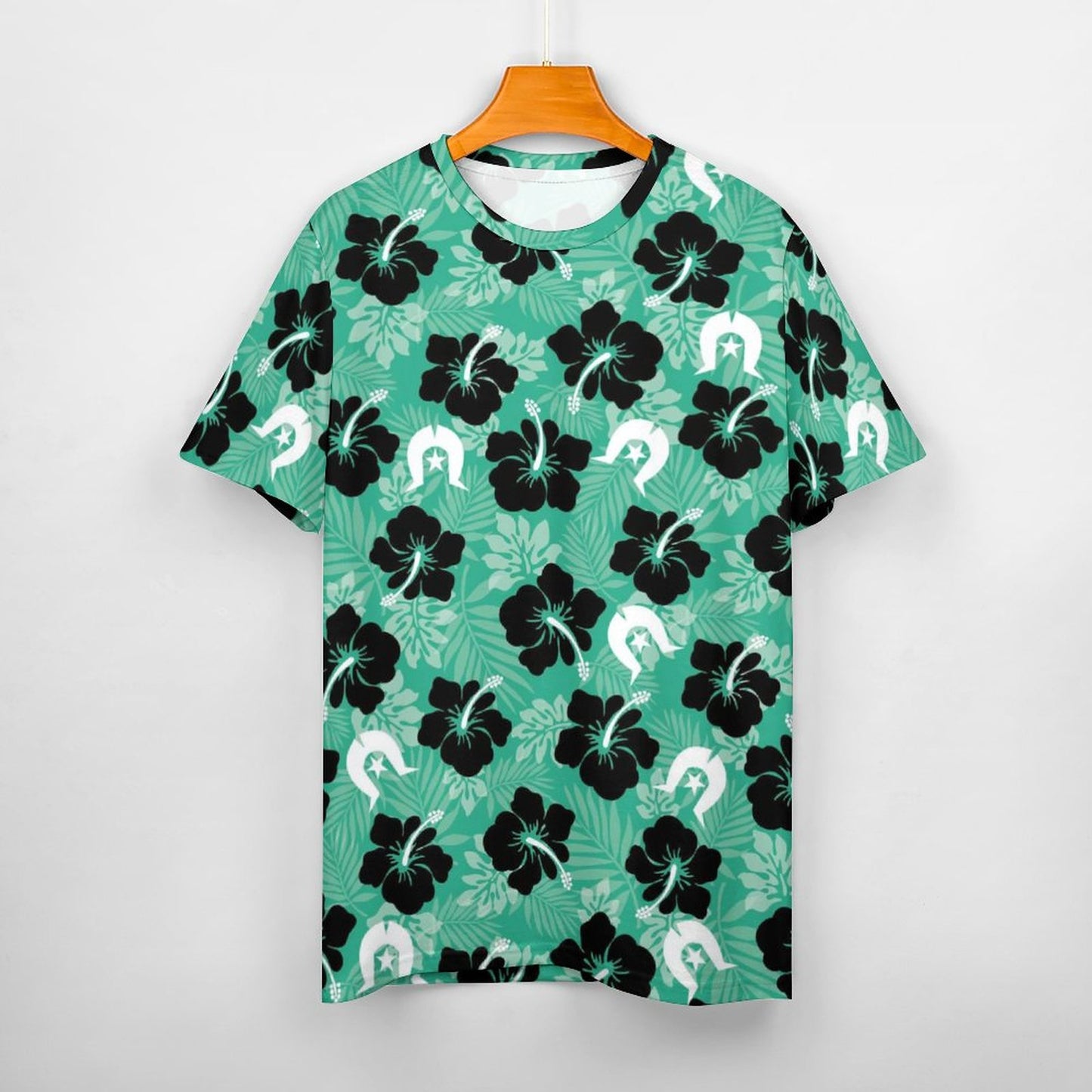 Black Hibiscus with White Dhari on Cotton Summer Short Sleeve T-Shirts for Women