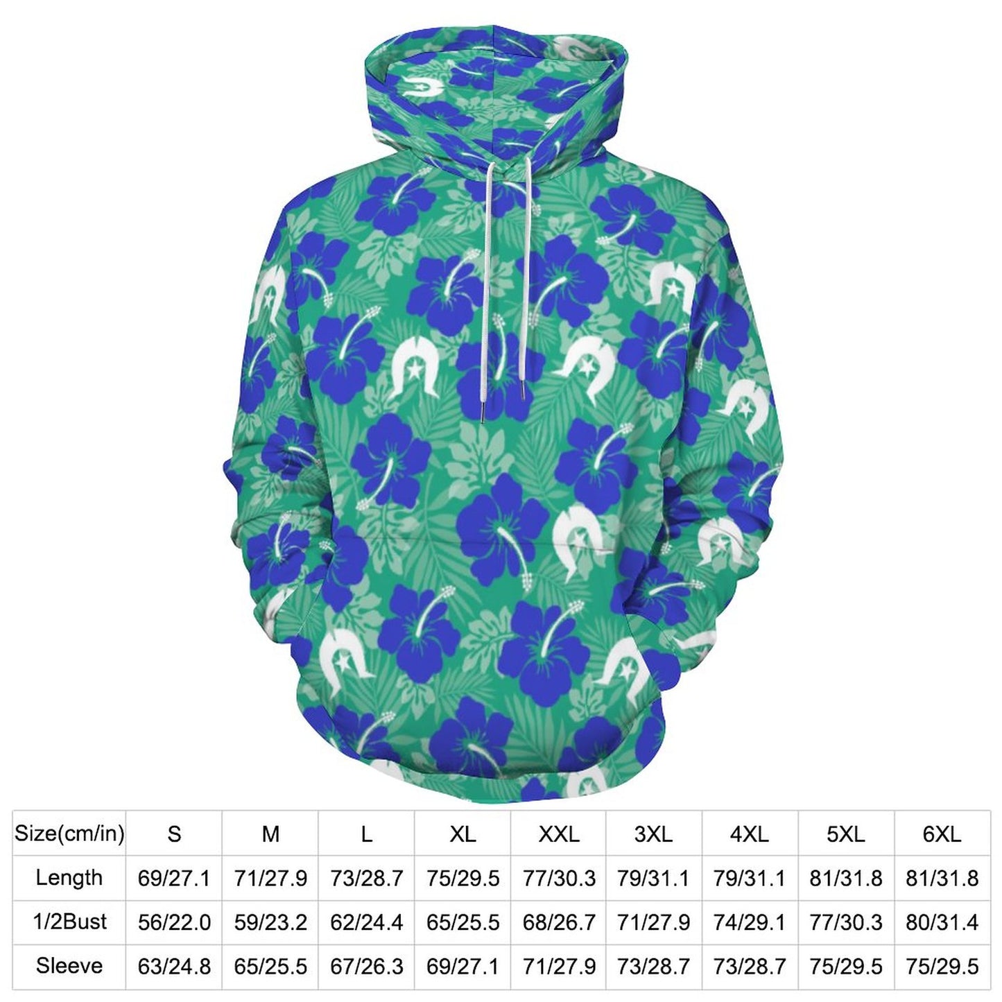 Royal Blue Hibiscus flowers with Dhari on Men's Cool Hoodie with Double-layer Cap