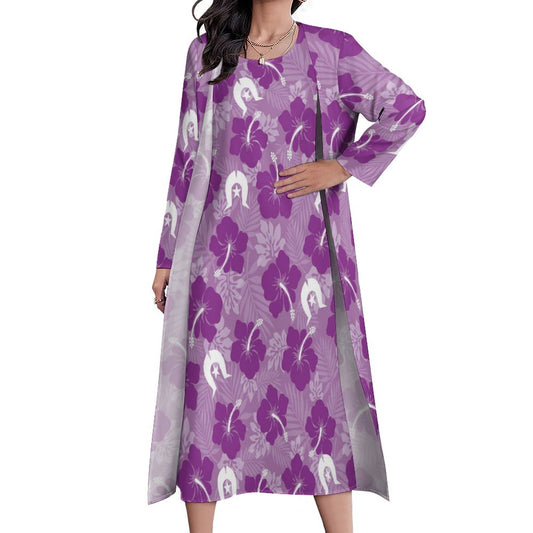Hibiscus flowers with Dhari (Royal purple) on Long Dress Set