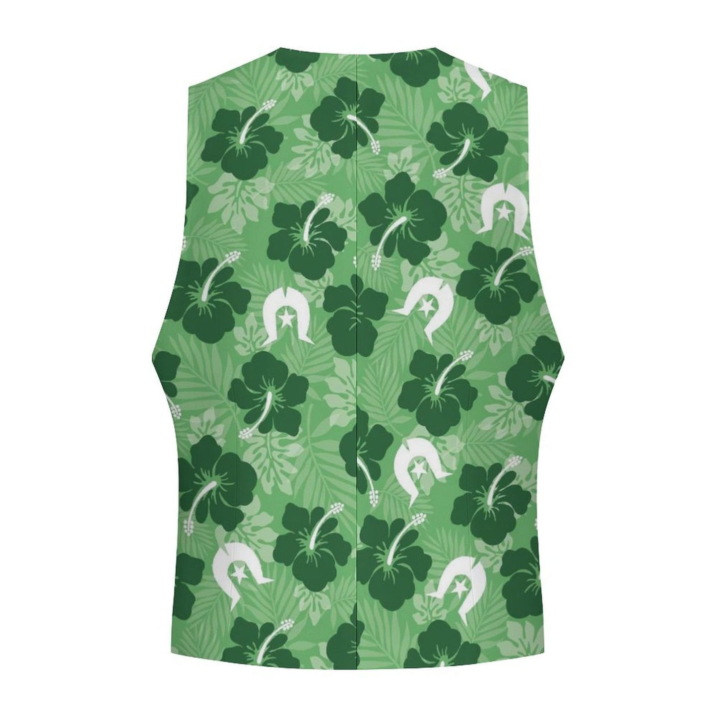 Hibiscus flowers with Dhari (Sea Grass Green) on Men's Sleeveless Suit Vest