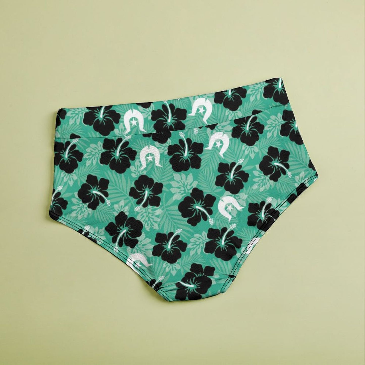 Black Hibiscus with White Dhari on Women's High-Rise Panties