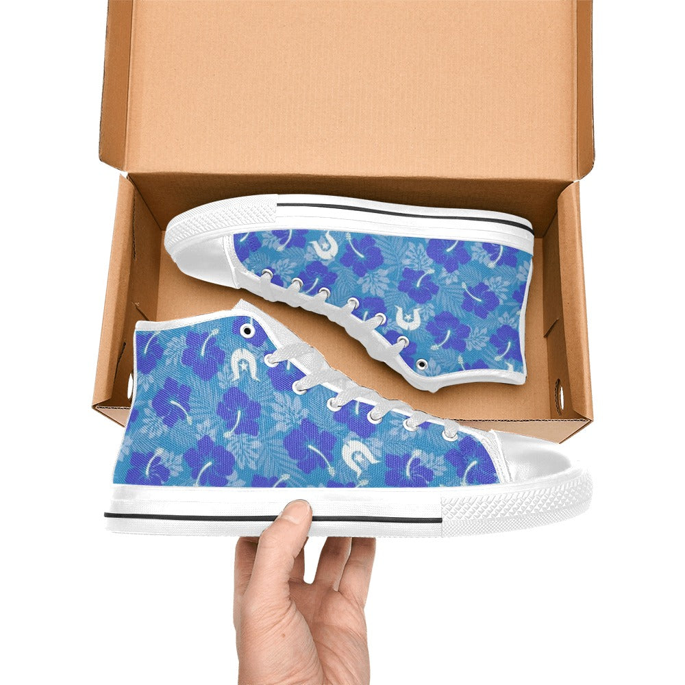 Hibiscus flowers with Dhari (Royal blue) on Women's High Top Canvas Shoes