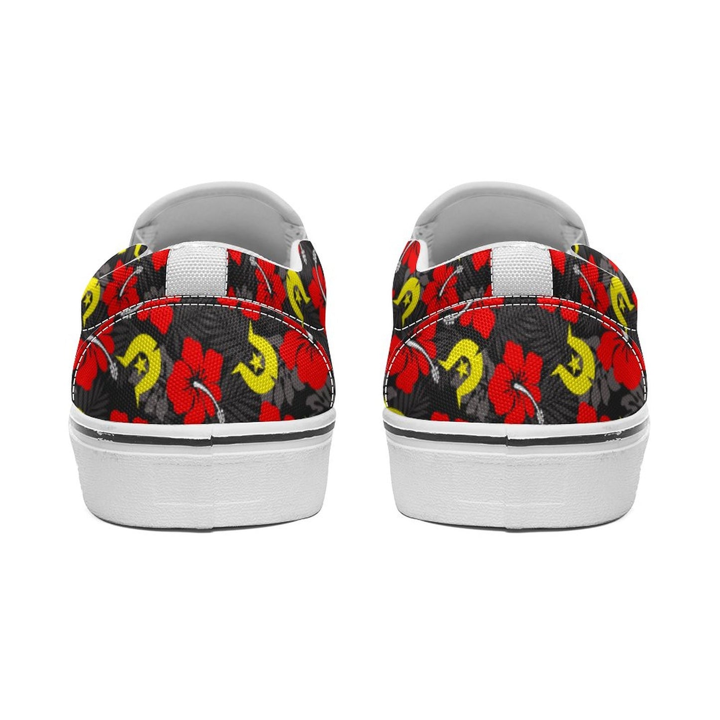 Royal Red Hibiscus with Yellow Dhari on Canvas Shoes for Teenagers