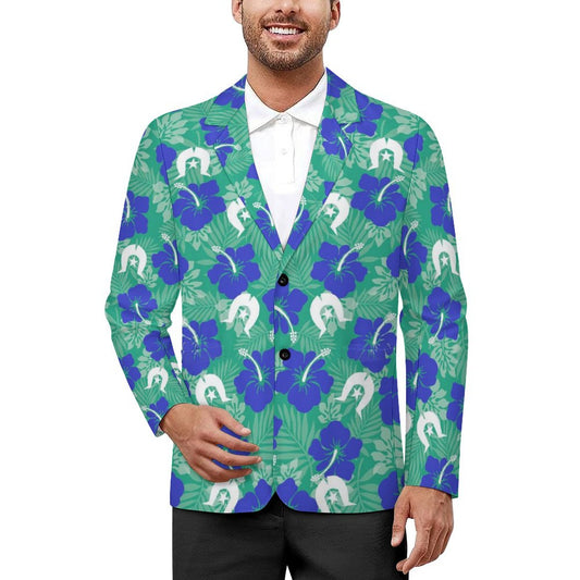 Royal Blue Hibiscus flowers with Dhari on Men's Blazer